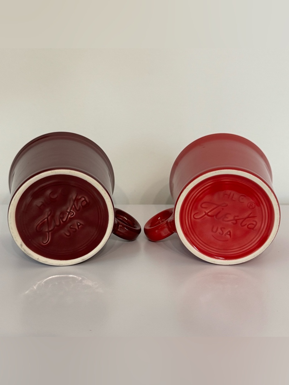 Set of 2 Fiesta O Ring-Handle Coffee Tea Mugs Red & Burgundy HLC - Picture 8 of 8